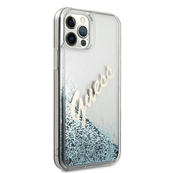 Guess GUHCP12LGLVSBL iPhone 12 Pro Max 6.7" blue/blue hardcase Glitter Vintage Script