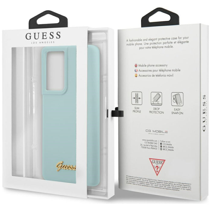 Guess GUHCS21LLSLMGLB S21 Ultra G998 blue/blue hardcase Silicone Script Metal Logo