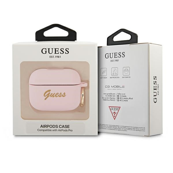 Guess GUAPSSSI AirPods Pro cover pink/pink Silicone Vintage Script