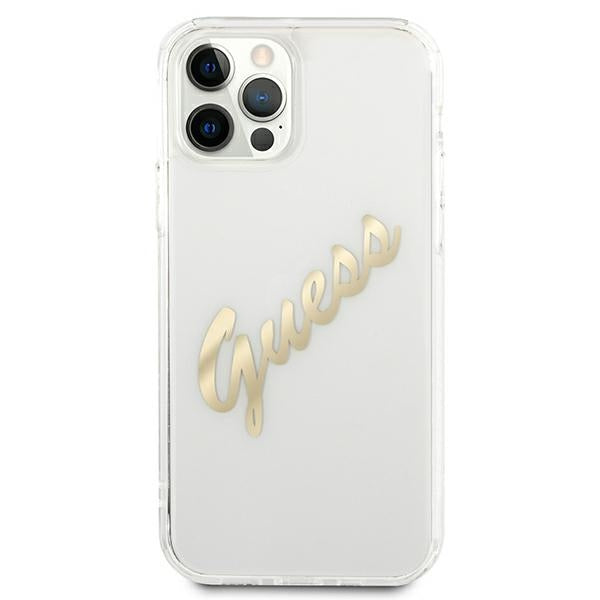 Guess GUHCP12LKTRSVGO iPhone 12 Pro Max 6.7" Transparent hardcase Vintage Script Gold