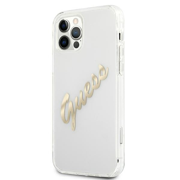 Guess GUHCP12MKTRSVGO iPhone 12/12 Pro 6.1&quot; Transparent hardcase Vintage Script Gold