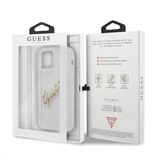 Guess GUHCP12MKTRSVGO iPhone 12/12 Pro 6.1&quot; Transparent hardcase Vintage Script Gold
