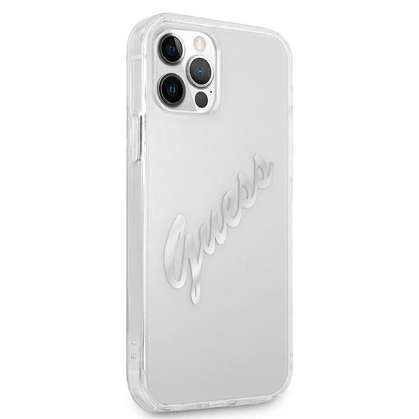 Guess GUHCP12MKTRSVSI iPhone 12/12 Pro 6.1" Transparent hardcase Vintage Script Silver
