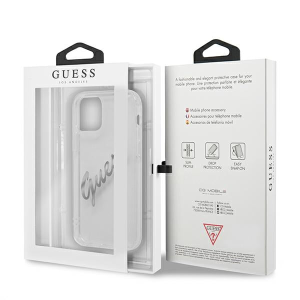 Guess GUHCP12MKTRSVSI iPhone 12/12 Pro 6.1&quot; Transparent hardcase Vintage Script Silver