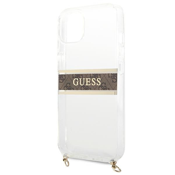 Guess GUHCP13SKC4GBGO iPhone 13 mini 5.4" Transparent hardcase 4G Brown Strap Gold Chain