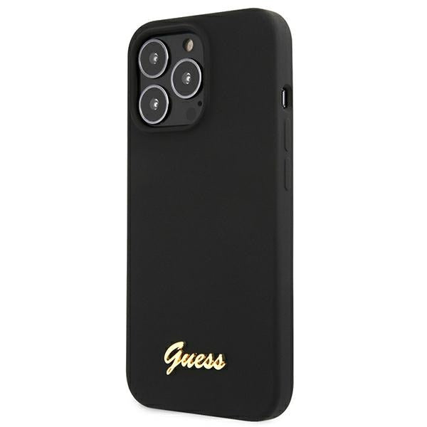 Guess GUHMP13LLSLMGBK iPhone 13 Pro / 13 6.1" black/black hardcase Silicone Script Gold Logo MagSafe
