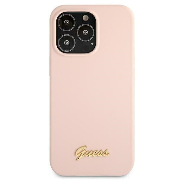 Guess GUHMP13LLSLMGLP iPhone 13 Pro / 13 6.1&quot; light pink/light pink hardcase Silicone Script Gold Logo Magsafe