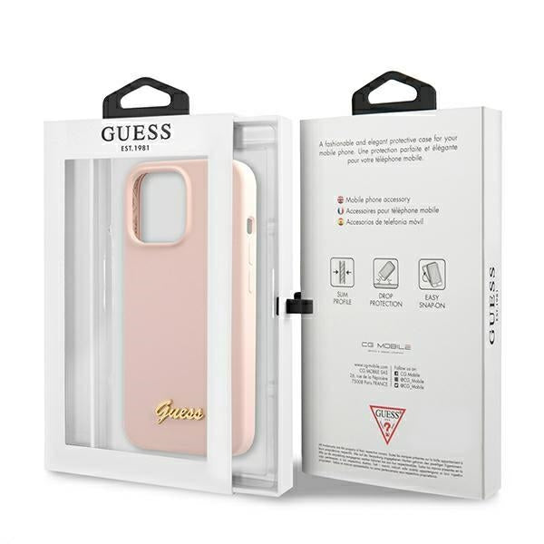 Guess GUHMP13LLSLMGLP iPhone 13 Pro / 13 6.1&quot; light pink/light pink hardcase Silicone Script Gold Logo Magsafe