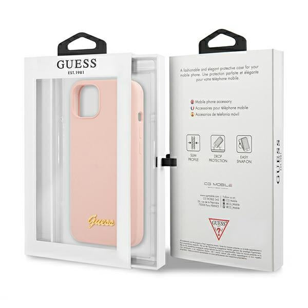 Guess GUHMP13MLSLMGLP iPhone 13 6.1&quot; light pink/light pink hardcase Silicone Script Gold Logo Magsafe