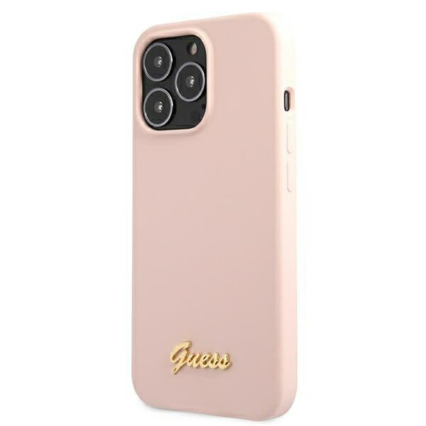 Guess GUHMP13XLSLMGLP iPhone 13 Pro Max 6.7" light pink/light pink hardcase Silicone Script Gold Logo Magsafe