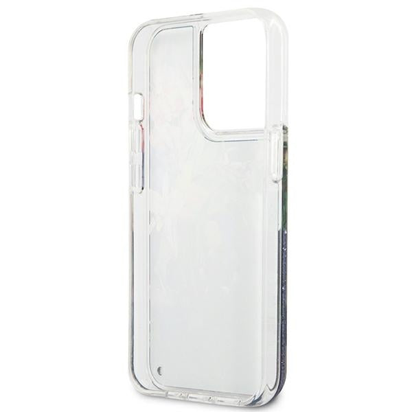 Guess GUHCP13LLFLSB iPhone 13 Pro / 13 6.1&quot; blue/blue hardcase Flower Liquid Glitter