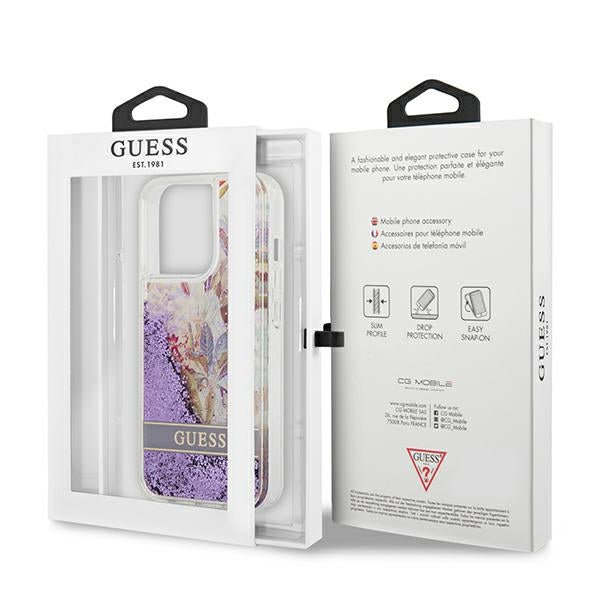 Guess GUHCP13LLFLSU iPhone 13 Pro / 13 6.1&quot; purple/purple hardcase Flower Liquid Glitter