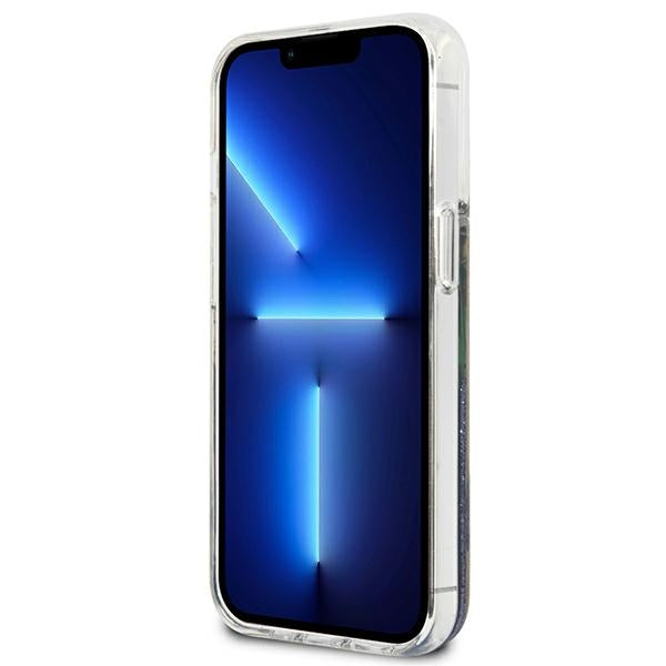 Guess GUHCP13SLFLSB iPhone 13 mini 5.4&quot; blue/blue hardcase Flower Liquid Glitter