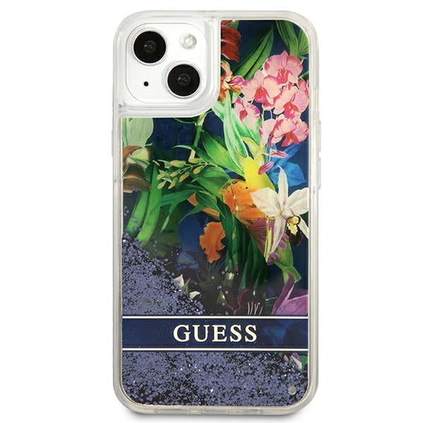 Guess GUHCP13SLFLSB iPhone 13 mini 5.4&quot; blue/blue hardcase Flower Liquid Glitter