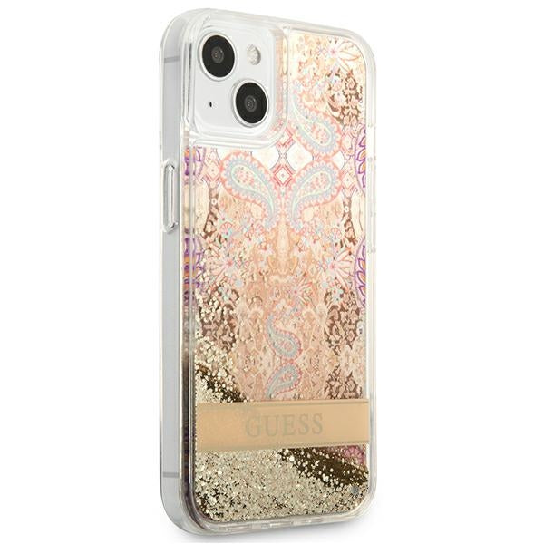 Guess GUHCP13SLFLSD iPhone 13 mini 5.4&quot; gold/gold hardcase Paisley Liquid Glitter