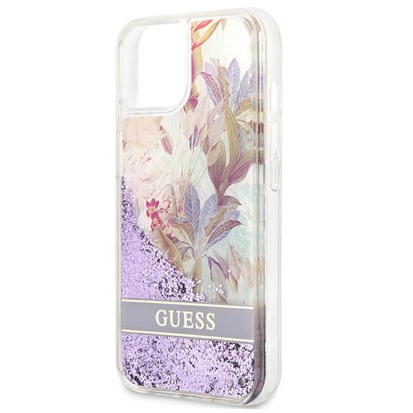 Guess GUHCP13SLFLSU iPhone 13 mini 5.4&quot; purple/purple hardcase Flower Liquid Glitter