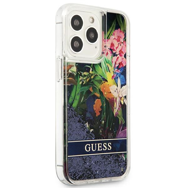 Guess Flower Liquid Glitter case for iPhone 13 Pro Max - blue