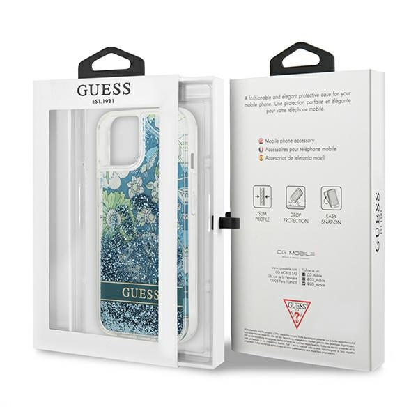 Guess GUHCP13MLFLSN iPhone 13 6.1&quot; green/green hardcase Flower Liquid Glitter