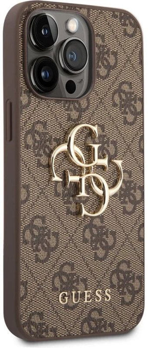 Guess 4G Big Metal Logo Case for iPhone 14 Pro - Brown