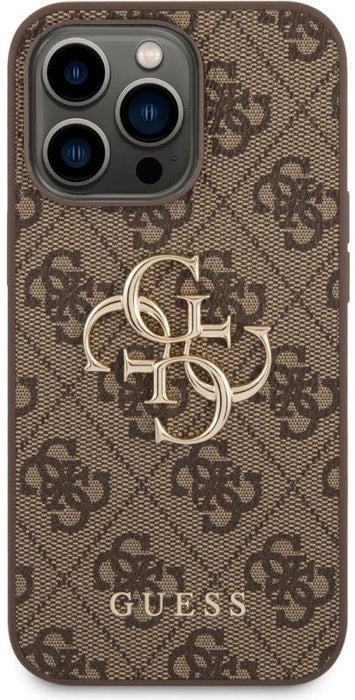 Guess 4G Big Metal Logo Case for iPhone 14 Pro - Brown