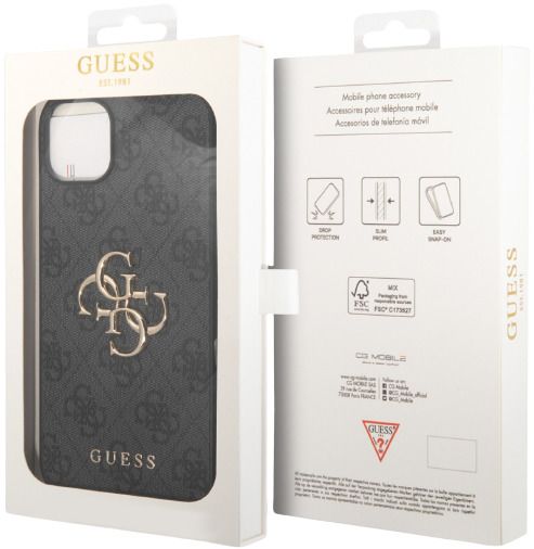 Guess 4G Big Metal Logo iPhone 15 Case - Gray