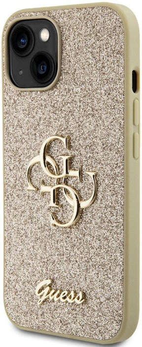Guess Glitter Script Big 4G iPhone 15 Case - Gold