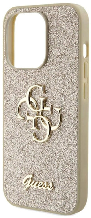 Guess Glitter Script Big 4G iPhone 15 Pro Case - Gold