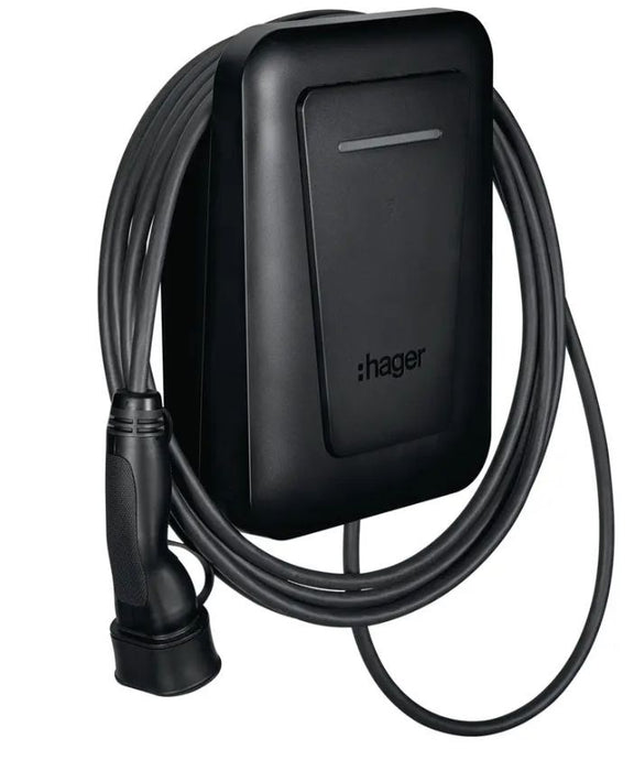 EVCS Hager witty one 11kW 3f RFID Bluetooth charging station with 6.5m T2 cable