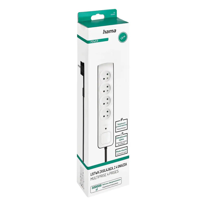 Hama Premium 4-Socket Surge Protector Strip 1.5m - White - Cables and tapes<<<HurtelXML