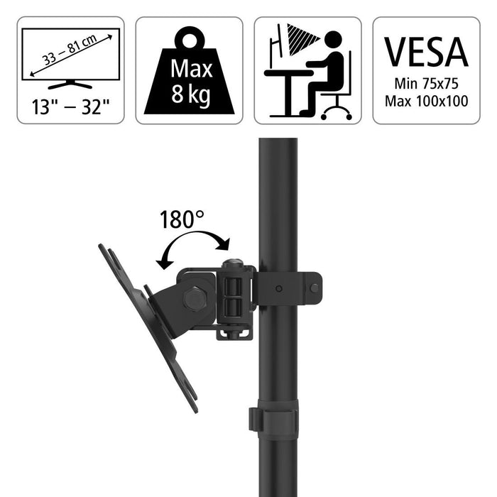 HAMA Desk Monitor Stand for 2 Monitors Adjustable, 13" - 32", 8 kg, Swivel/Tilt, Black