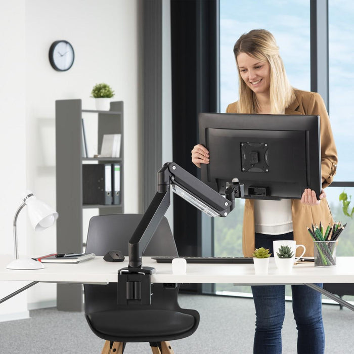 HAMA Desk Monitor Stand, Adjustable, Shock Absorber, 13" - 35", 15 kg, Black