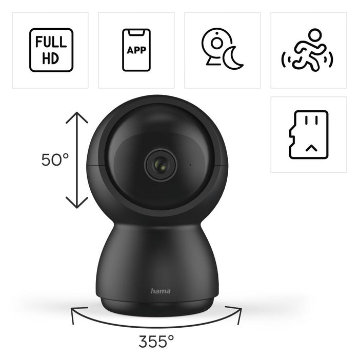 HAMA WiFi Camera 1080p Indoor Rotatable Motion Sensor Black
