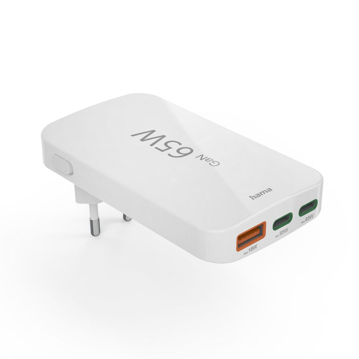 Hama GaN Charger 65W 2x USB-C 1x USB-A Foldable - White
