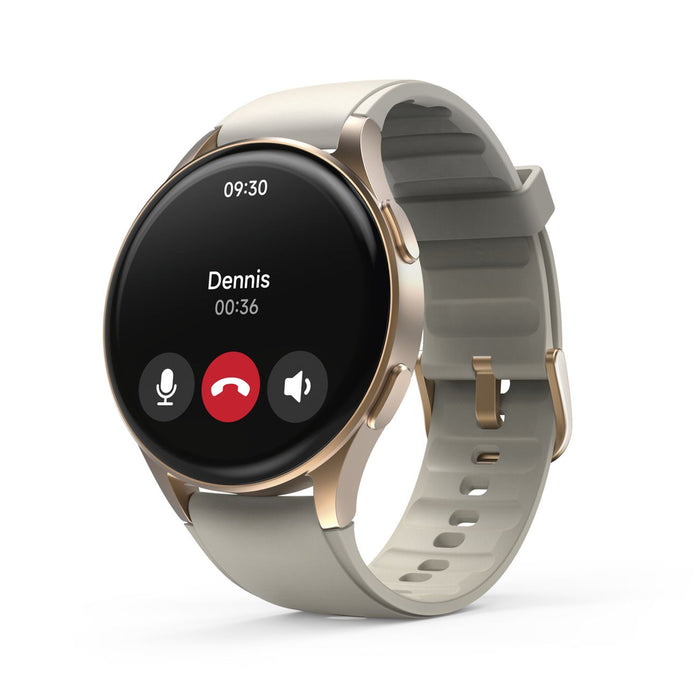 Hama 8900 GPS AMOLED Smartwatch 1.32" with Beige Silicone Strap - Gold