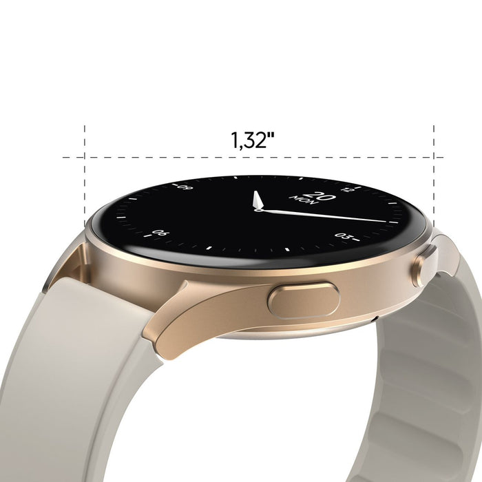Hama 8900 GPS AMOLED Smartwatch 1.32" with Beige Silicone Strap - Gold
