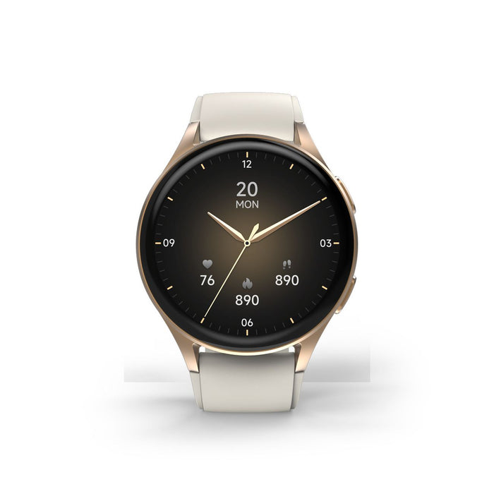 Hama 8900 GPS AMOLED Smartwatch 1.32" with Beige Silicone Strap - Gold