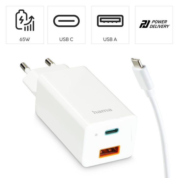Universal laptop charger Hama USB-C, GaN, Power Del. (PD), 5-20V/65W