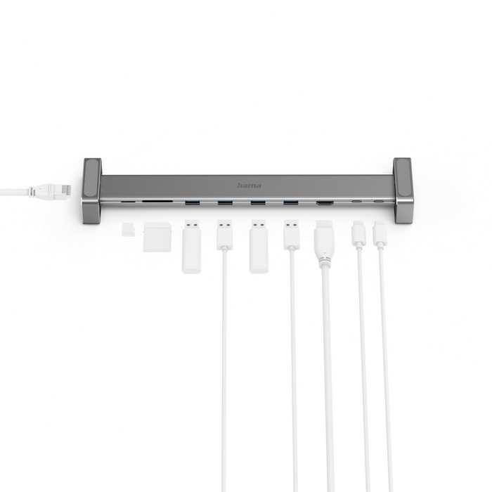 Docking station 9 in 1 HAMA, 4 x USB-A, USB-C, HDMI, LAN, SD, microSD, Gray