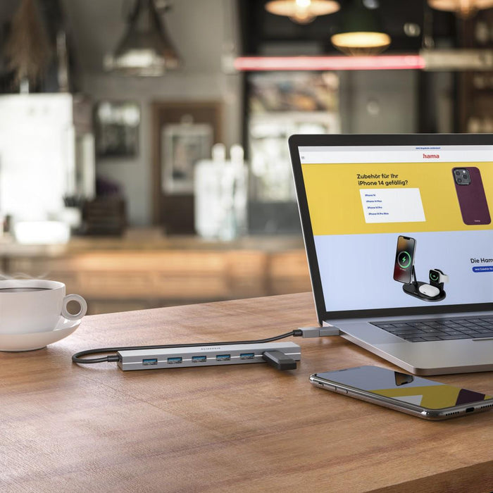 HAMA 7-port hub, USB 3.2 Gen 1, 5 Gbit/s, USB-C adapter with power supply