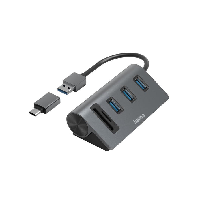 HAMA USB hub/card reader, 5 ports, 3x USB-A, SD, microSD, incl. USB-C adapter