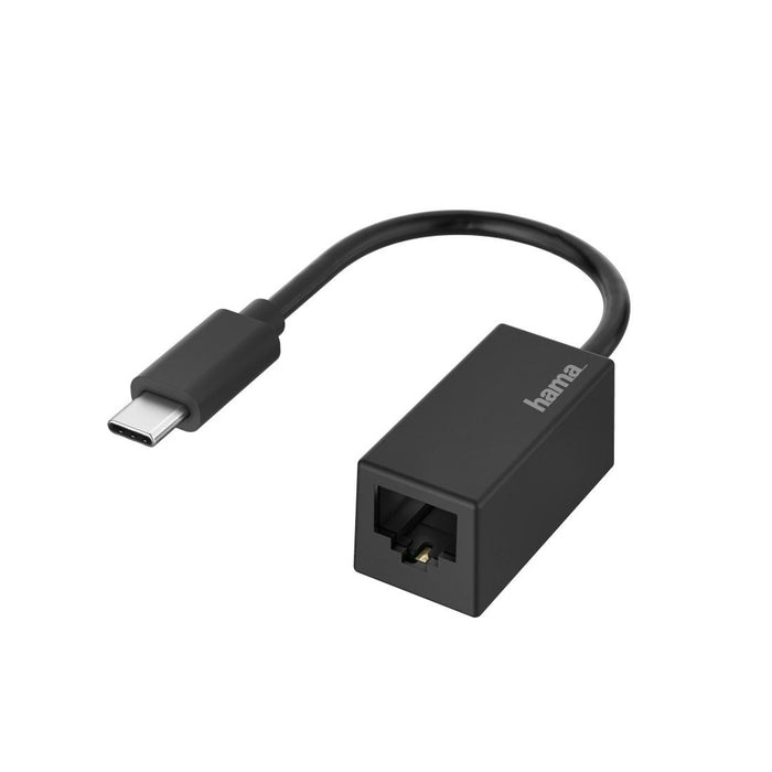 Network adapter HAMA, USB-C male - RJ-45 female, Gigabit, Black