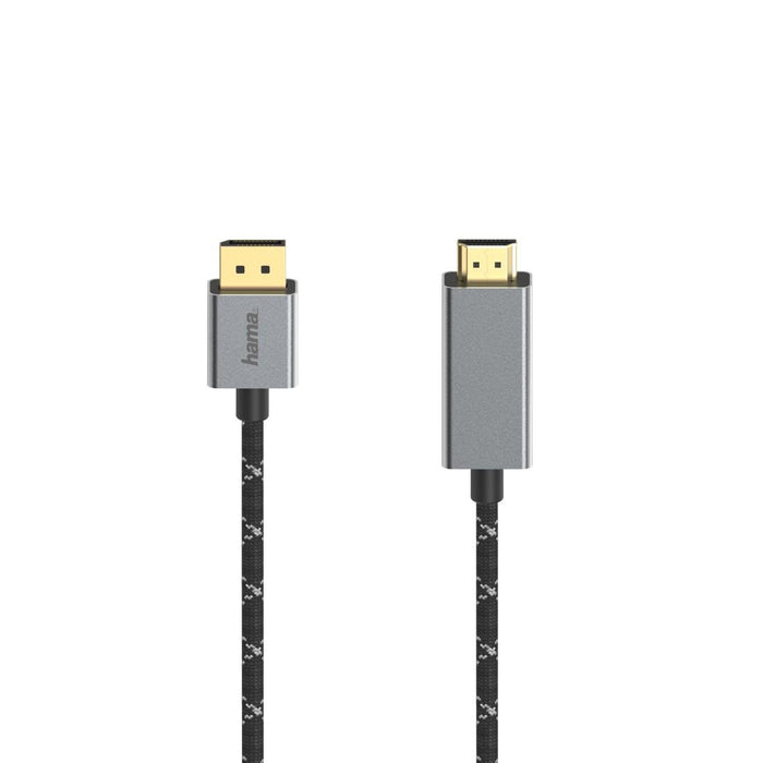 Cable HAMA, DisplayPort male - HDMI male, Ultra-HD, 4K@60 Hz, 1.5m, Aluminum, Gold-plated connectors, Black