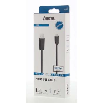 Cable HAMA USB 2.0- micro USB, Gold-plated connectors, 0.75 m., 480 Mbit / sec, Black