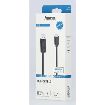Cable HAMA USB-C male - USB 2.0 A male, 480Mbit/s, 0.75 m, Black