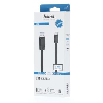 Cable HAMA USB-C male-USB-A male, USB 3.2 Gen 1, 5Gbit/s, 0.75 m., Black