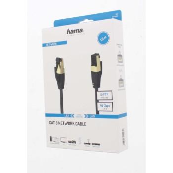 Network patch cable HAMA S/FTP, CAT 8, RJ-45 - RJ-45, 40Gbit/s, 1.50 m, Halogen-free, Black