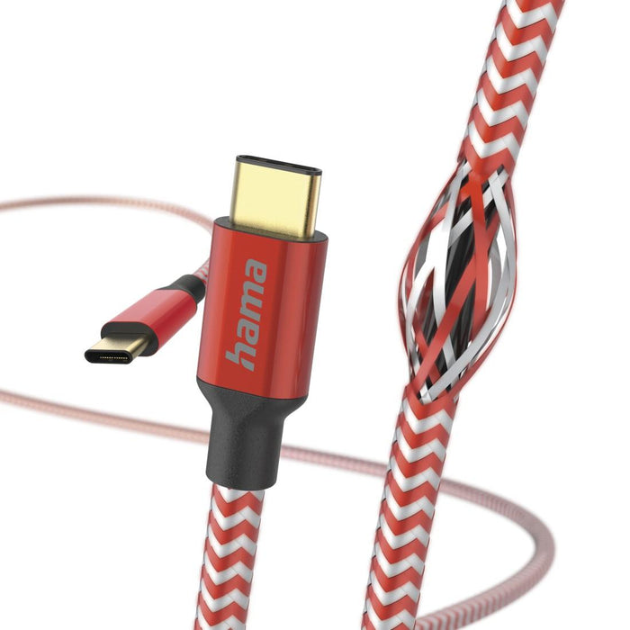 Cable HAMA Reflective, USB-C male - USB-C male, 1.5 m., Red