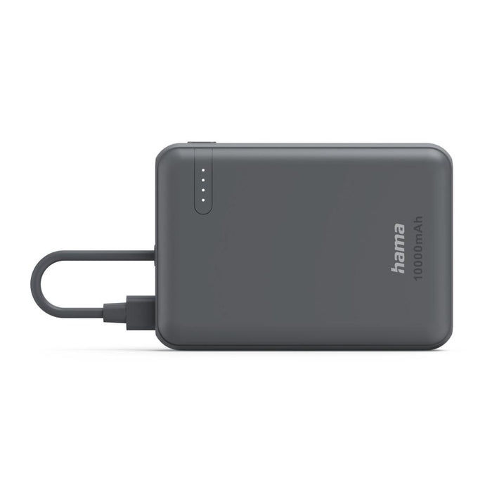 HAMA External battery "Travel" with cable, 10000mAh, 2 outputs: 2x USB-C, anthracite
