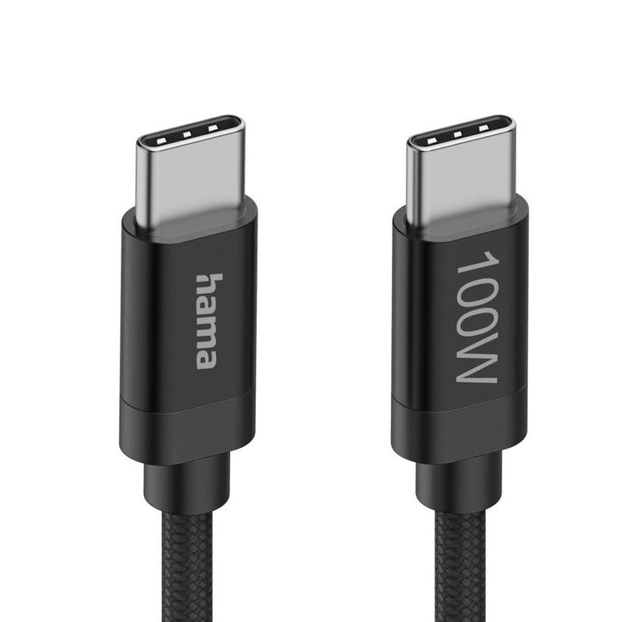 Hama Charging cable, "Fabric", USB-C - USB-C, 100 W, 1.5 m, Nylon, black