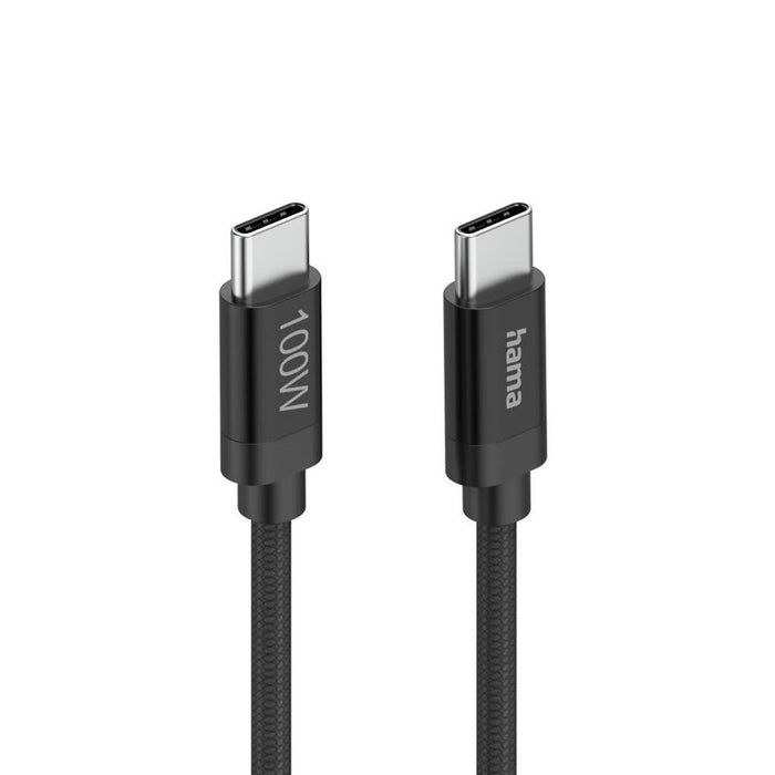 Hama Charging cable, "Fabric", USB-C - USB-C, 100 W, 1.5 m, Nylon, black